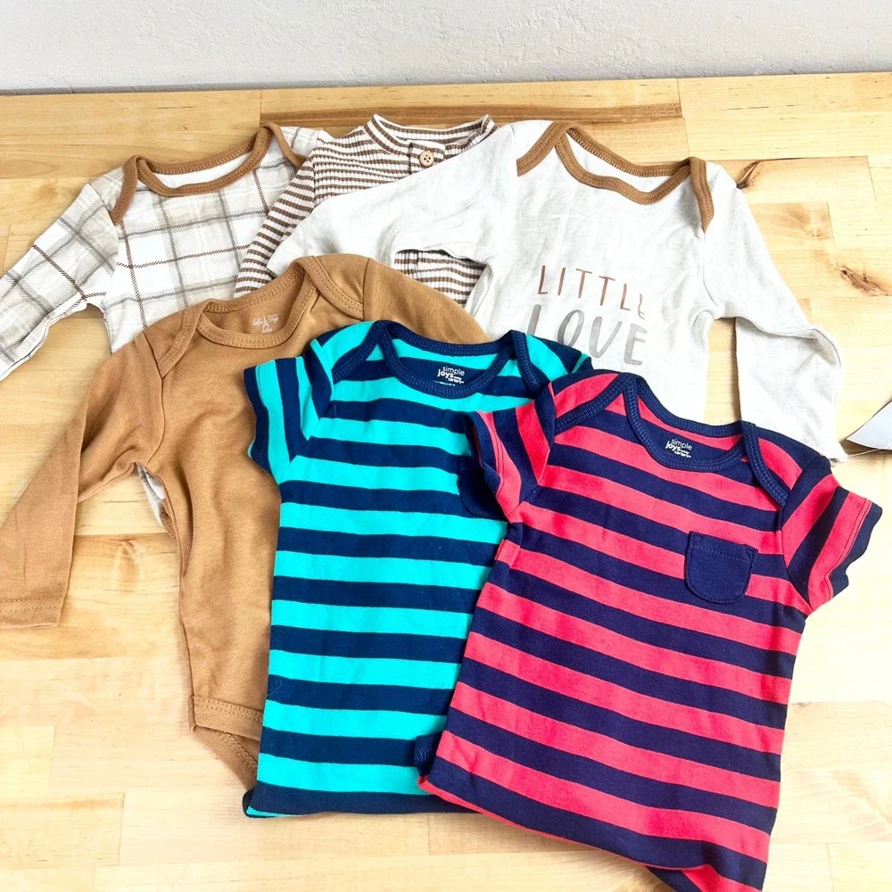 Lot 5 Baby Bodysuits 3-6 Months Carter's Old Navy Le Top Bebe‎ Long Short Sleeve